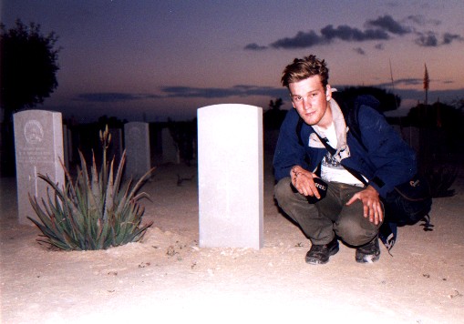 Myself after a long search inspired by my Gran in Tweed Heads, Australia
<br>
QX. 6244 Captain W.H.V. Jubb  2/15 Aust. Inf. BN.  28th October 1942 Age 25
<br>
Commonwealth War Cemeteries - El Alamein
<br>
Photo: Jane Downie - February 2001 (EOS 300) 
