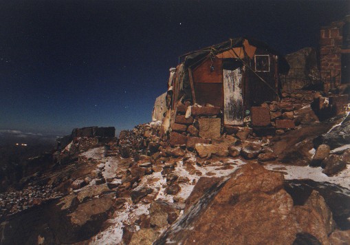Waiting for the sunrise.  Small hut on the summit of Sinai
<br>
Egypt does not get colder then this.  
<br>
Photo: Robert Downie - February 2001 (EOS 300) 