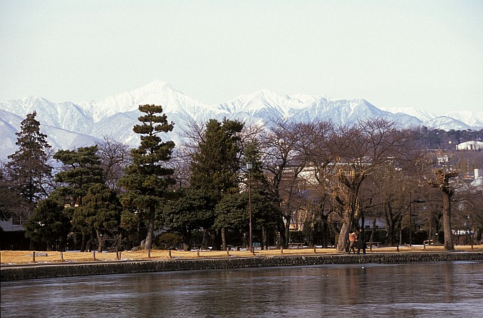 Looking accross Matsumoto Castle moat towards the Alps
<br>
Photo: Robert Downie - January 2006 (EOS 300)