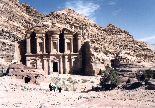 Ad-Deir (The Monastry) - Carved out of the rock in the 3rd Century BC it is 50m wide and 45m high - Petra.
<br>
Photo: Robert Downie - February 2001 (EOS 300) 