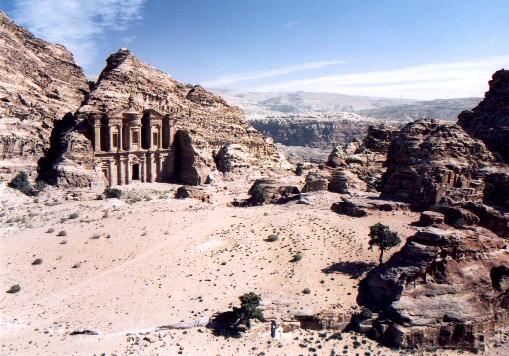Ad-Deir (The Monastry) - Carved out of the rock in the 3rd Century BC it is 50m wide and 45m high - Petra.
<br>
Photo: Robert Downie - February 2001 (EOS 300) 
