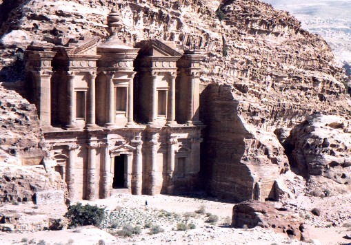 Ad-Deir (The Monastry) - Petra.
<br>
You can make out the small figue of Jane standing before the entrance.
<br>
Photo: Robert Downie - February 2001 (EOS 300) 