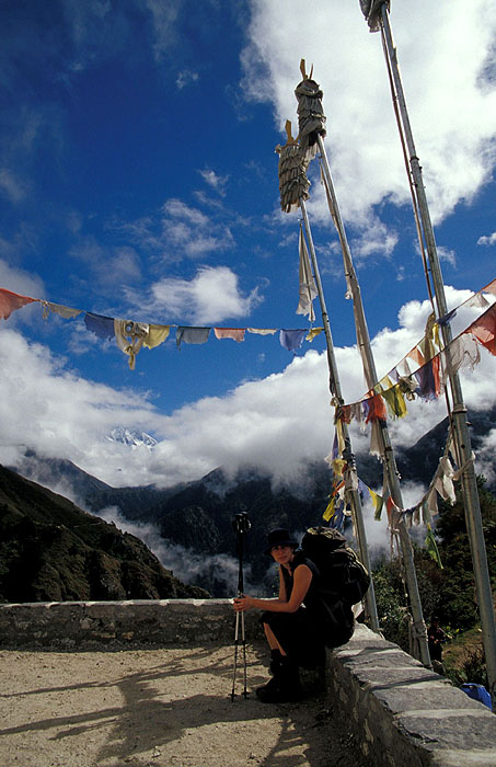 Ady resting at a Chorten on the track out of Namche Bazaar
<br>
Photo: Robert Downie - 2004 (EOS 300)