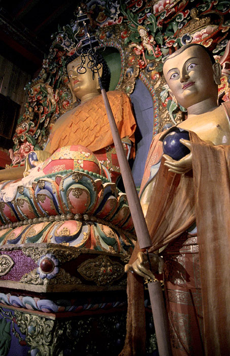 Inside the prayer chambers -  Tengboche Monastery 
<br>
Photo: Robert Downie - 2004 (EOS 300)