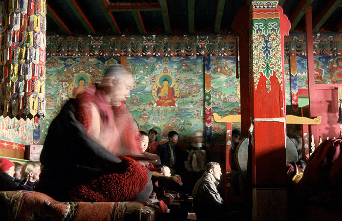 Inside the prayer chambers -  Tengboche Monastery 
<br>
Photo: Robert Downie - 2004 (EOS 300)