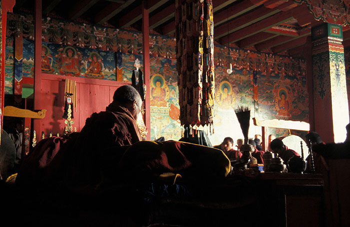Inside the prayer chambers -  Tengboche Monastery 
<br>
Photo: Robert Downie - 2004 (EOS 300)