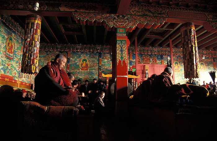Inside the prayer chambers -  Tengboche Monastery 
<br>
Photo: Robert Downie - 2004 (EOS 300)