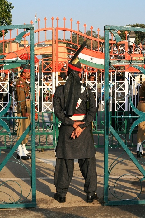 Pakistan ranger and and Indian Guards in no mans land between the gates ? Wagah Border
<br>
Photo: Robert Downie - Feb 2007 (EOS 400D)