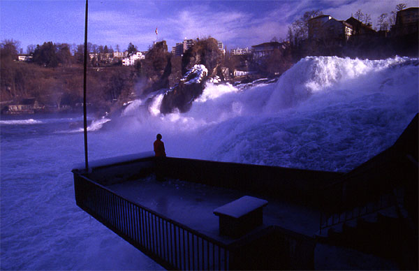 Ady out on the iced up viewing platform - Rhine Fall - Rheinfall
<br>
Photo: Robert Downie - February 2002 (EOS 300) 