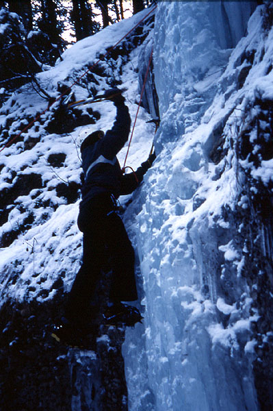 Ady climbing a small waterfall - Toesstal
<br>
Photo: Robert Downie - January 2002 (EOS 300) 