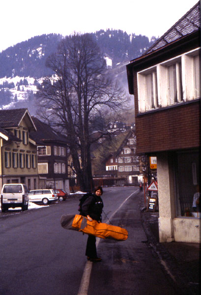 Ady walking down towards our hotel - Unterwasser 
<br>
Photo: Robert Downie - February 2002 (EOS 300) 