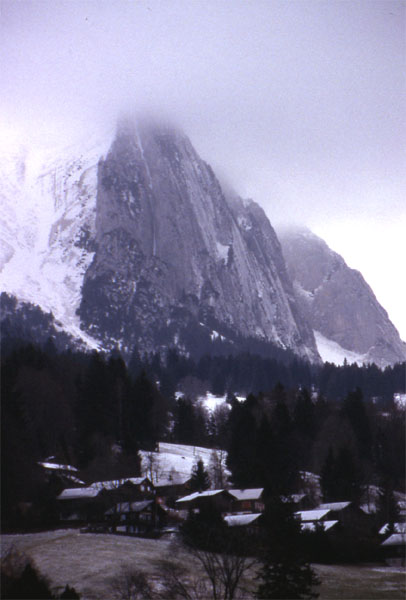 On the left is a large icefall spewing down the side of S�ntis - Unterwasser 
<br>
Photo: Robert Downie - February 2002 (EOS 300) 
