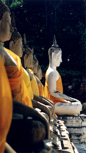Stone monks - Ayuthaya
<br>
Photo: Robert Downie - December 1999 (EOS IX) 
