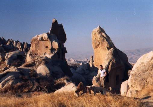 Jane with her new found friends - G�reme Valley. 
<br>
Photo: Robert Downie - January 2001 (EOS 300)