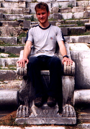 Myself in the chair of the head councillor - Priene
<br>
Photo: Jane Downie - January 2001 (EOS 300)