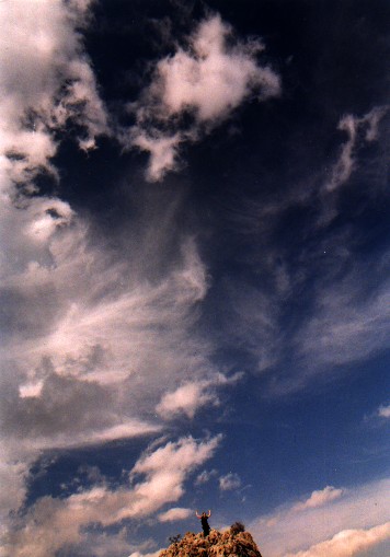 Jane upon reaching the top of a small peak.
<br>
Photo: Robert Downie - January 2001 (EOS 300)